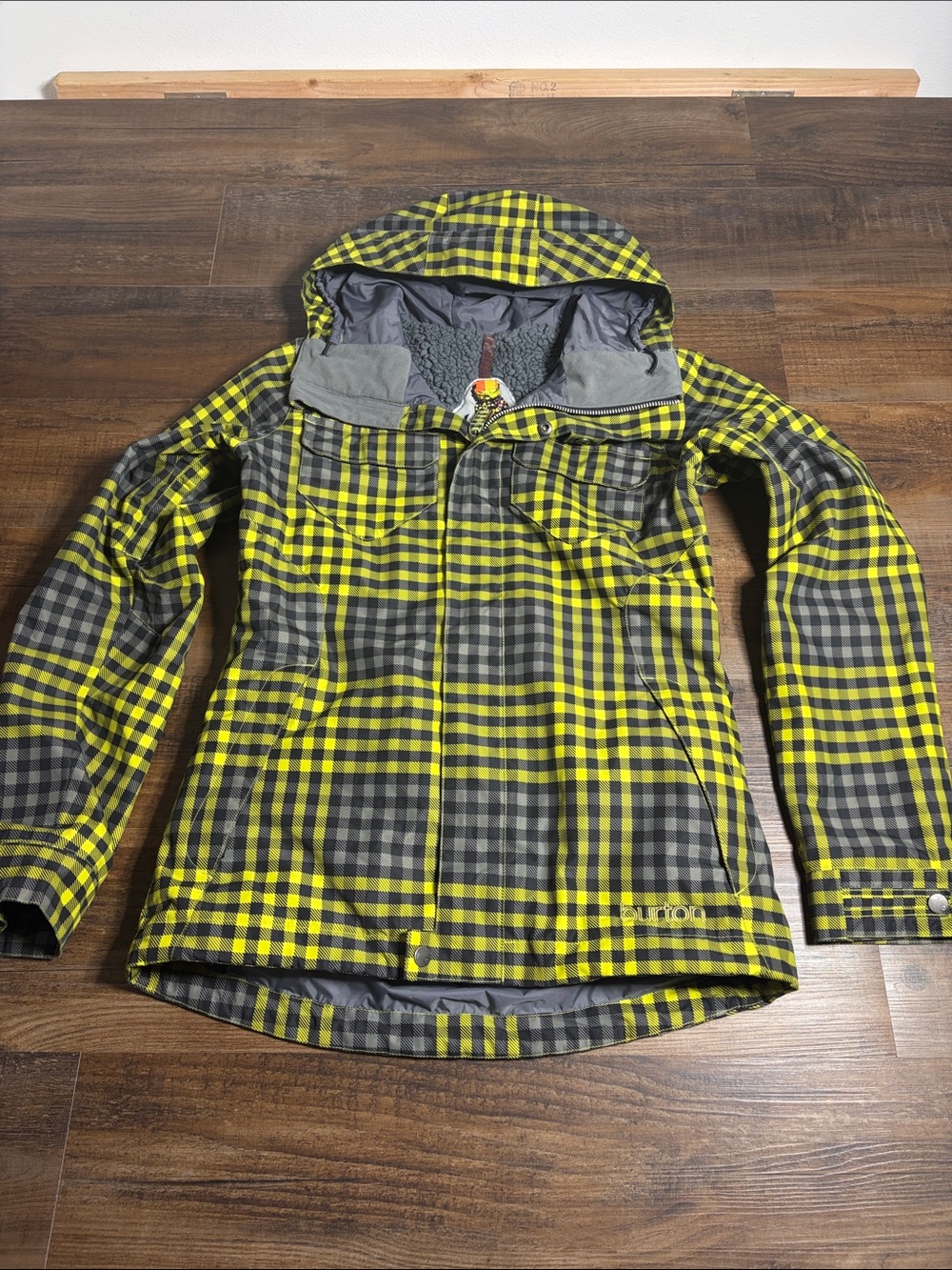 Women’s Burton Yellow/Green & Gray Plaid Ski Jacket with Hood